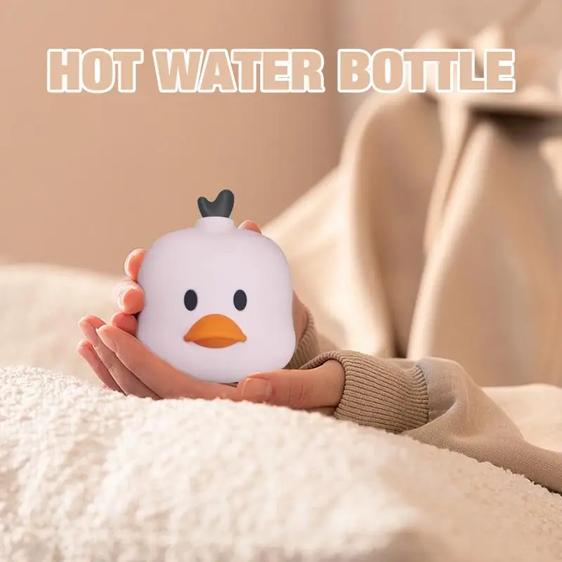 Silicone Hot Water Bottle Duck-Shaped Hot Water Bottle Pouch Portable Hand Warmer Cartoon Hand Feet Warmer Heating Water Bag For