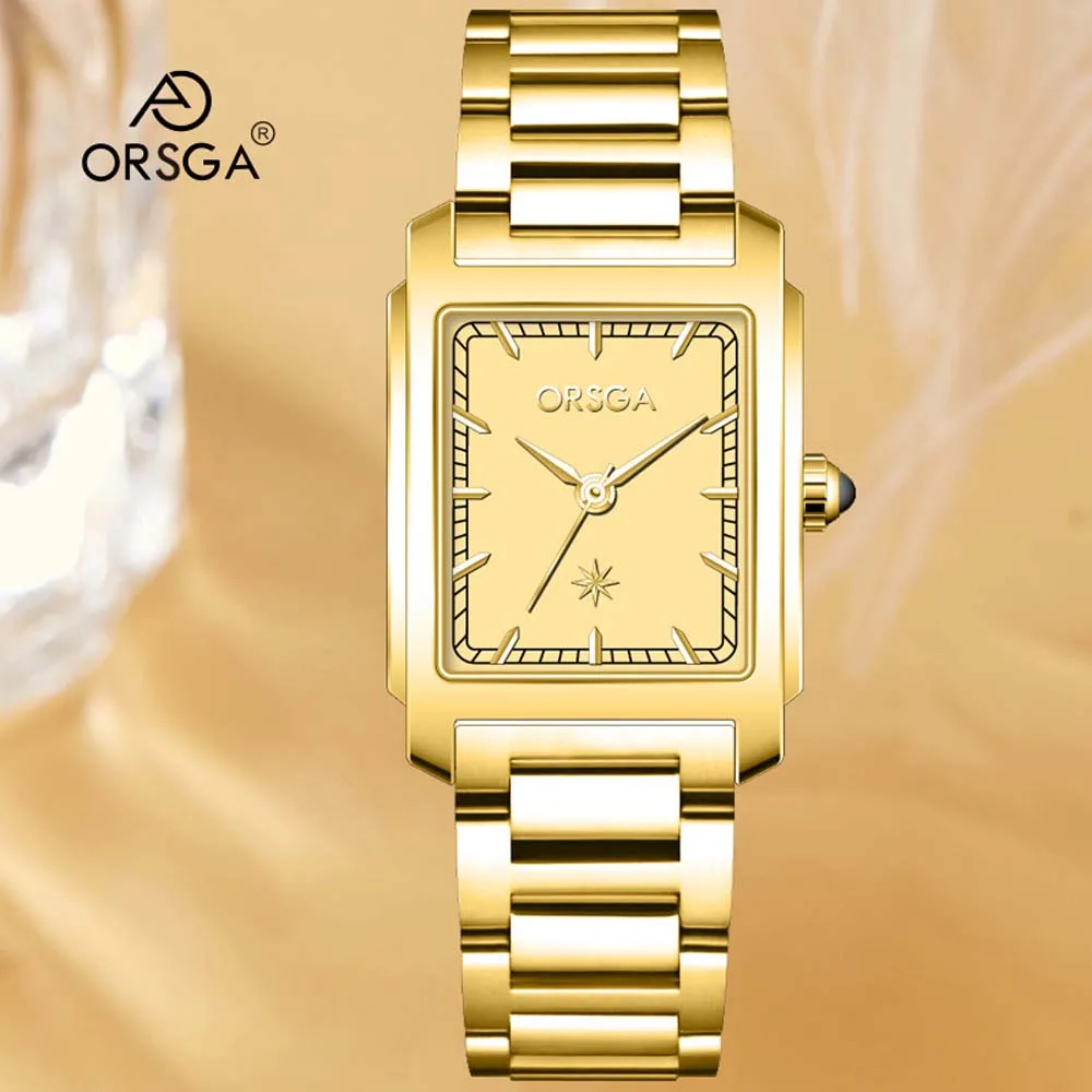 

ORSGA Gold Fashion Square Женские кварцевые часы, элитные повседневные деловые часы для женщин, relogio feminino часы женски