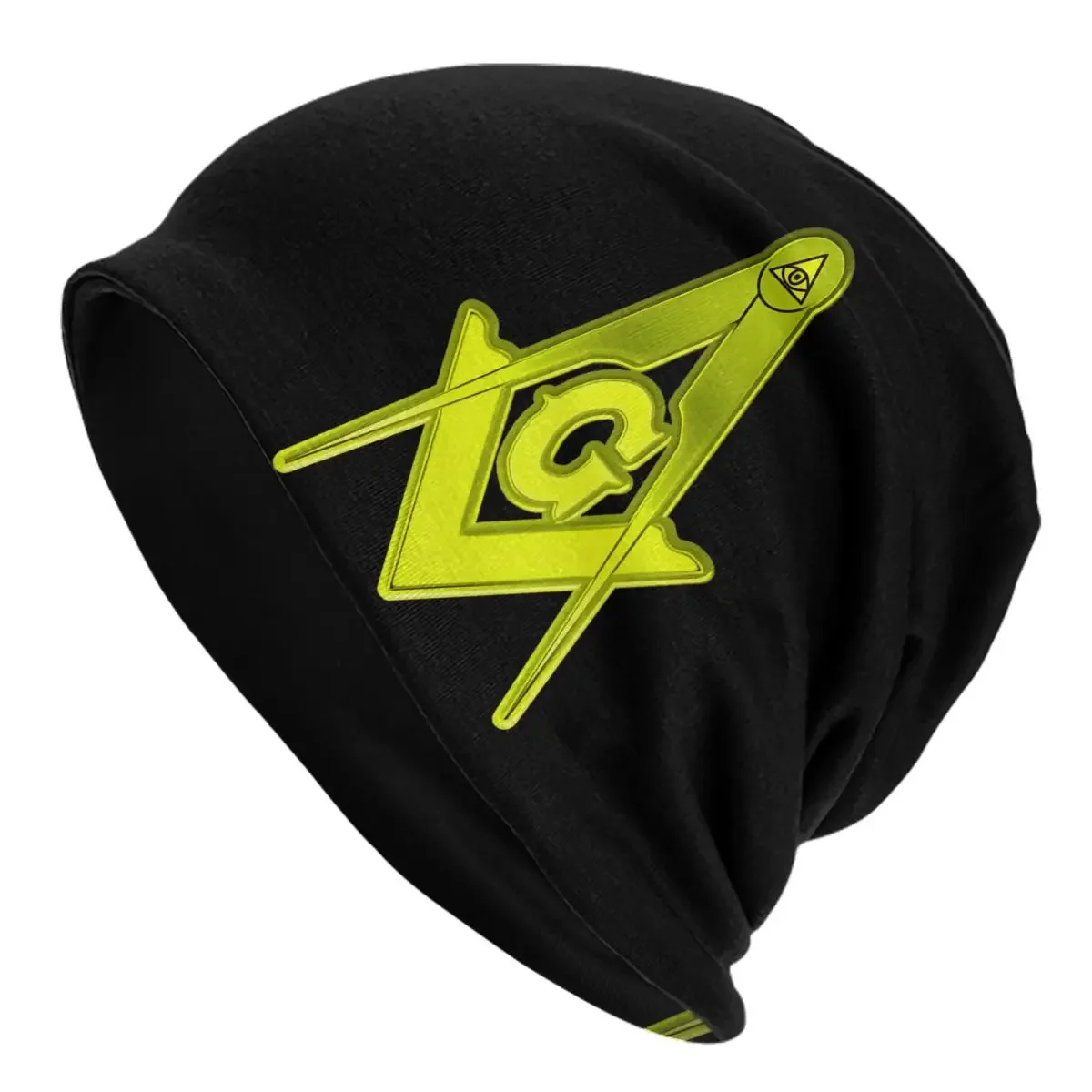 Freemasonry Lime Green Freemason Compass Skullies Beanies Hats Goth Men Women Outdoor Caps Warm Dual-use Bonnet Knitting Hats