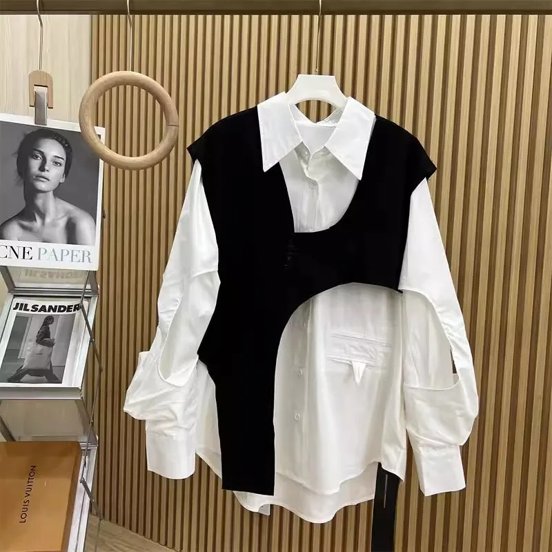 

Свободный крой Long Sve irt Jaet Fake из двух предметов для мужчин и женщин, осень-зима, большие размеры 300, сум Гонконг Sle irt