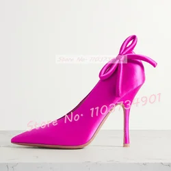 Décolleté con punta a punta in raso rosa caldo con tacco alto da donna con fiocco eleganti scarpe da festa bianche con tacco nudo décolleté Casual in seta da donna