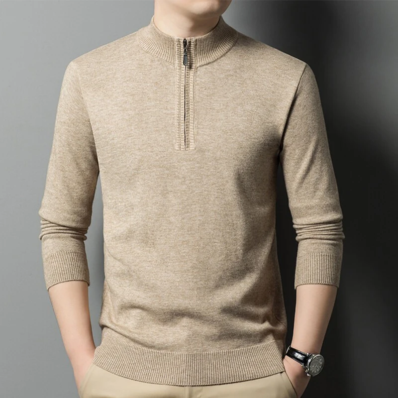 New Knit Men\'s Long Sleeve Casual Zipper Sweater