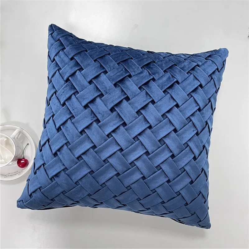 Turquoise Pleated Cushion Cover Home Decorative Square Weaving Throw Pillowcase