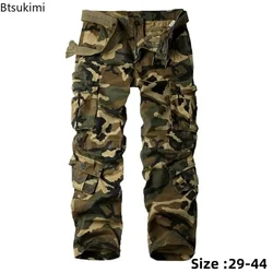 2025 calças de carga camuflada masculina moda multi bolsos calças de combate tático solto puro algodão ao ar livre calças casuais para o sexo masculino