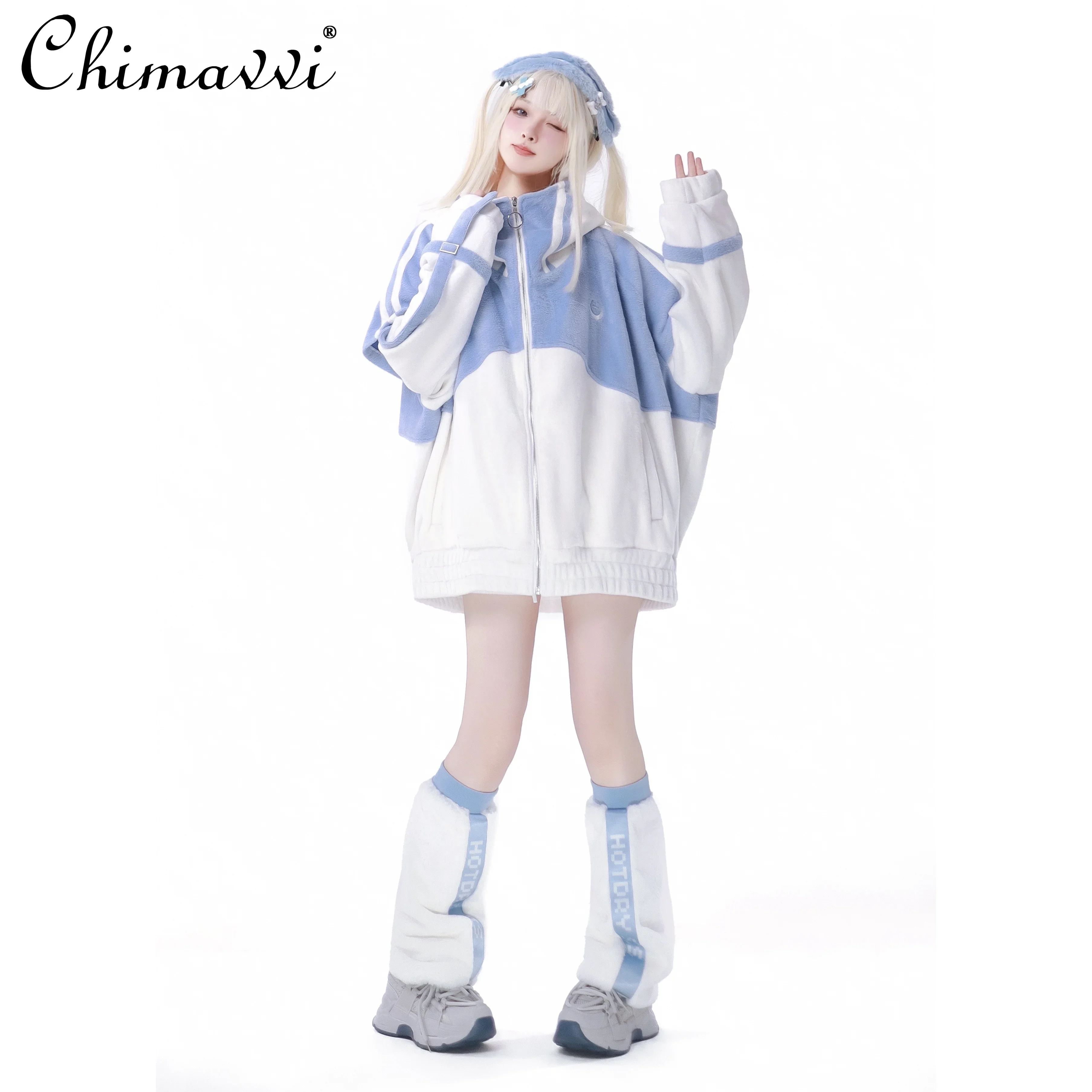 Plush Japanese Mine Series Mass-produced Sports Suit Water Color System Long-sleeved Hooded Jacket Shorts Sets Womens Outfits