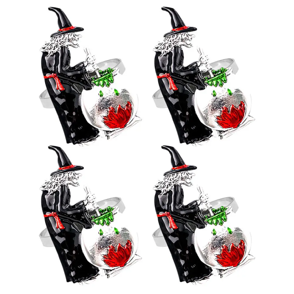 4Pcs Halloween Napkin Rings Witch Design Metal Table Decor for Formal and Casual Gatherings Halloween Witch Napkin Rings