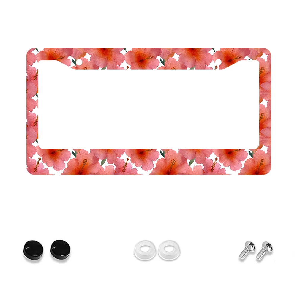 

1pc Pink Floral Pattern 2 Hole License Plate Frame, Aluminum Material, 6x12 Inches, with Screw Kit, Retro Novelty Car Decoratio