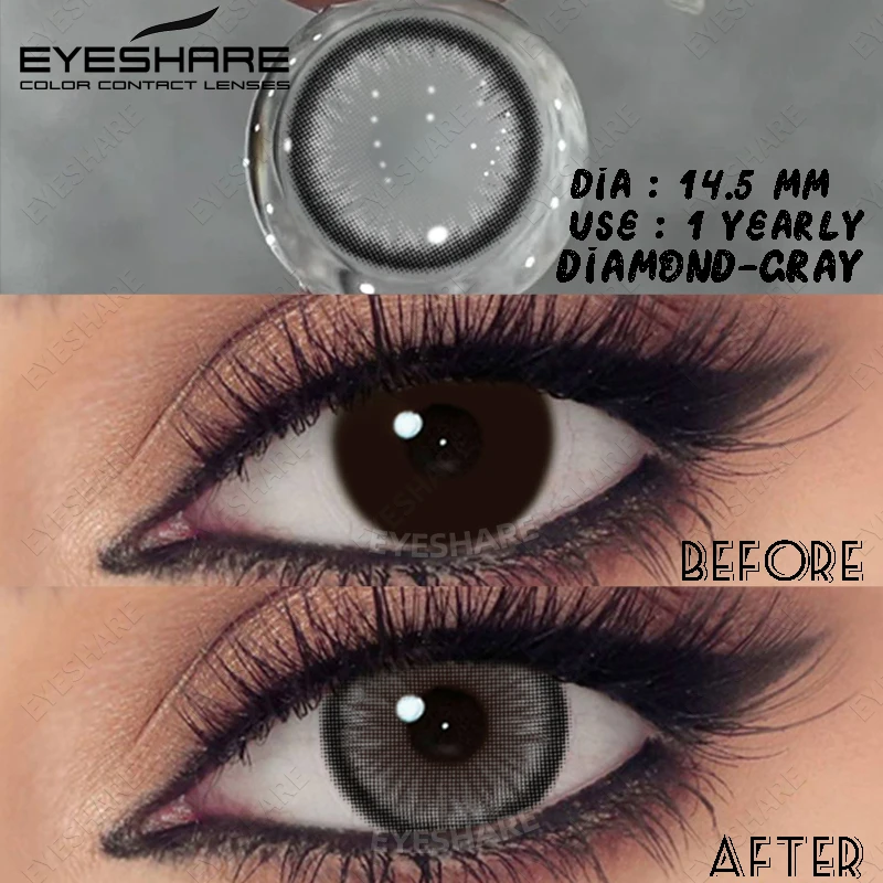 EYESHARE Schwarze Myopie-Linsen, natürliche farbige Kontaktlinsen mit grauem Grad, mit Sehstärke, hochwertiger brauner Kontakt