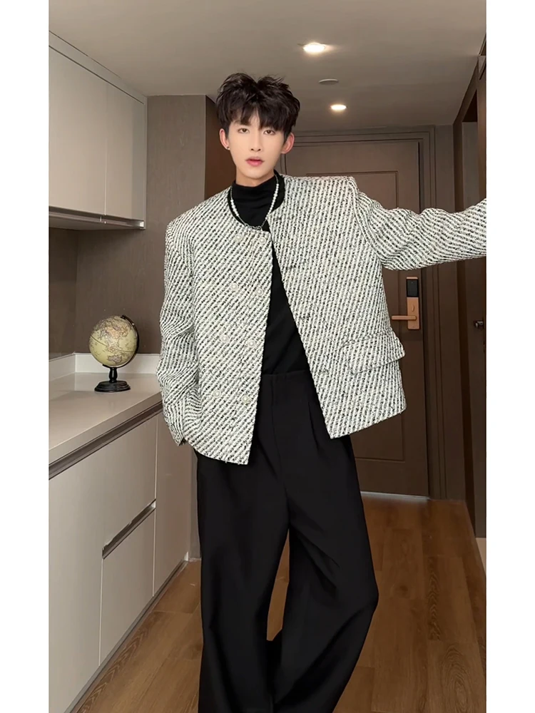 

Faionable Pad oulder Men's Suit Jaet Autumn Winter ort Sle Double Breasted Jaet Youth Trend Polyester Fiber Outer...