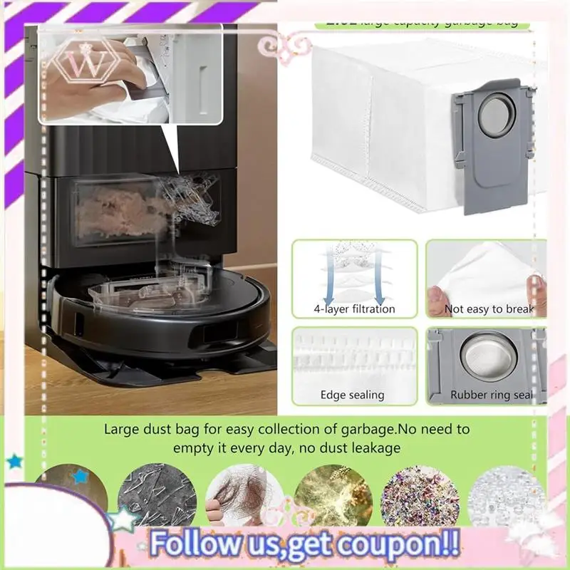 دائم 48 قطعة فرشاة تصفية كيس لجميع الغبار وممسحة القماش عدة ل Roborock Qrevo Pro Qrevo Maxv Qrevo S مكنسة كهربائية استبدال أجزاء