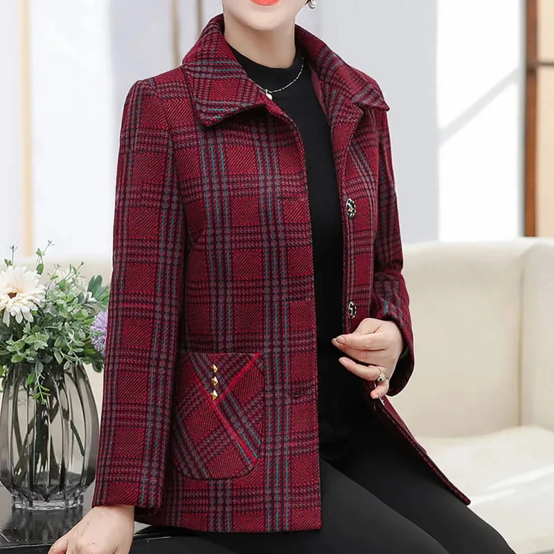 Middle Aged Elderly People Mom Tops Coat Spring And Autumn Annals Grandma Costume Jacket New Old Lady Clothes Lattice Tops Coat