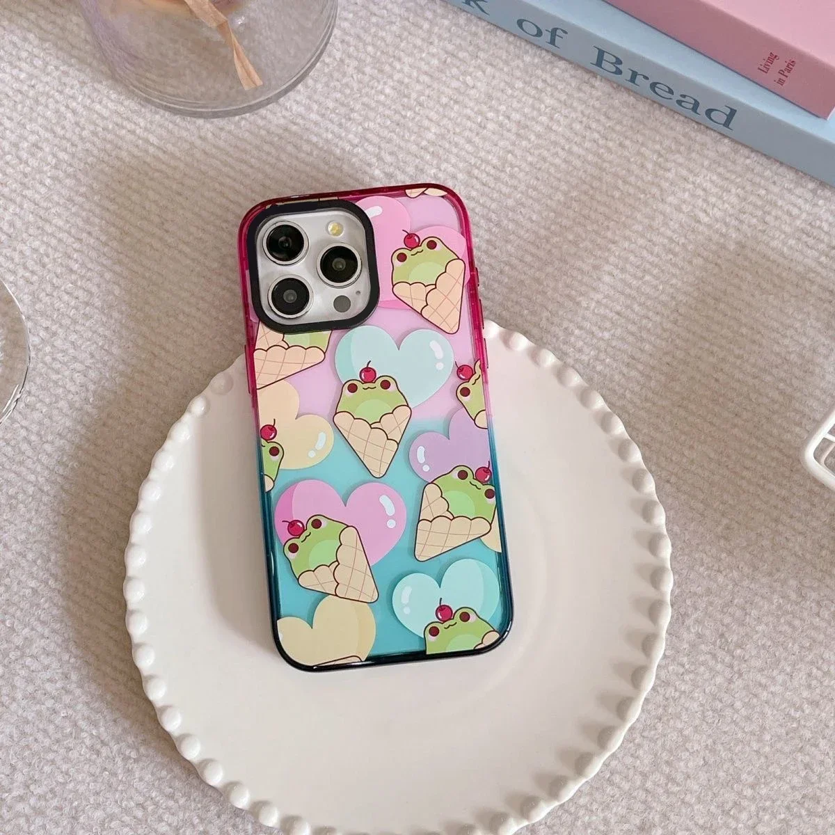 Cute Cat Frog Ice Cream 2.5 Colorful Border Acrylic Phone Case Cover for IPhone 12 13 14 15 16 Pro Max Case