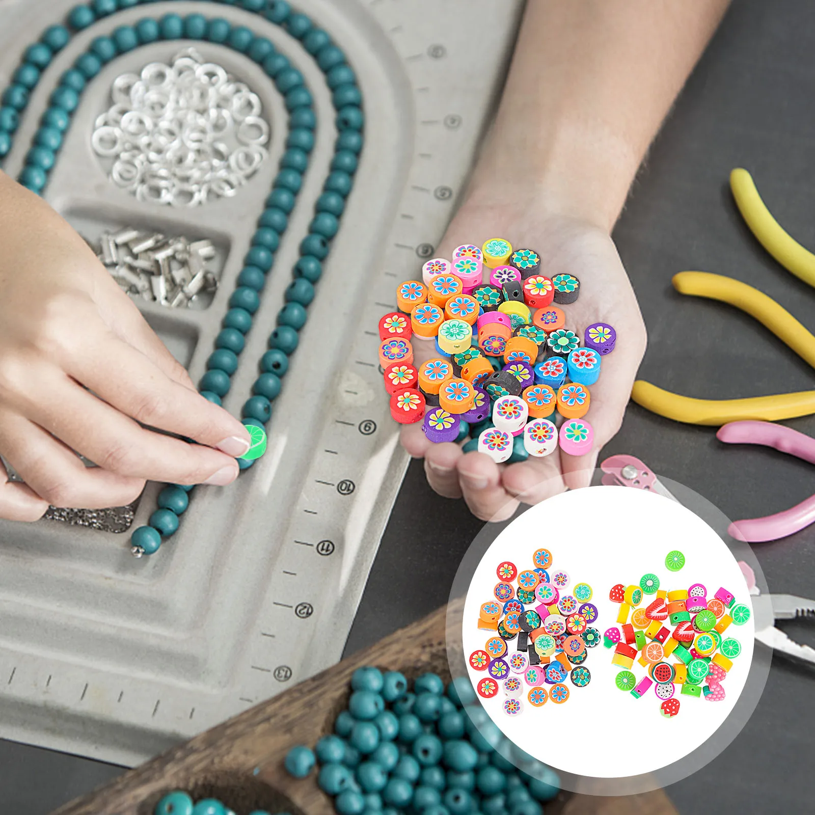 

100 Pcs Beads Polymer Accessories Bracelet Charms for Making Cute Fruit Jewelry Soft Kawaii Necklace and
