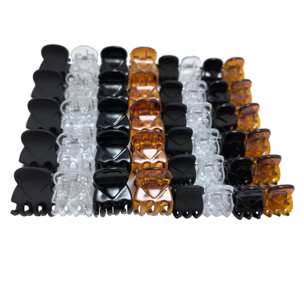 50Pcs/lot 1-1.5cm Small Mini Hair Claw Clips Black Brown Clear Transparent Plastic Clips Hairpin Kids Hair Styling Clamp Women