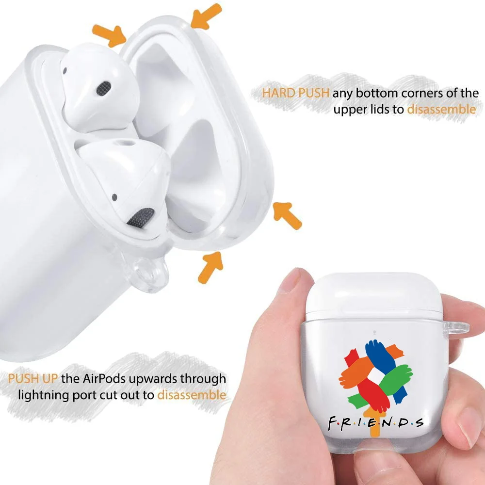 حافظات من السيليكون لهاتف Apple Earphone Case AirPods الجيل الأول / الثاني المضاد للسقوط بنمط الأصدقاء غطاء سماعة رأس بلوتوث لاسلكي