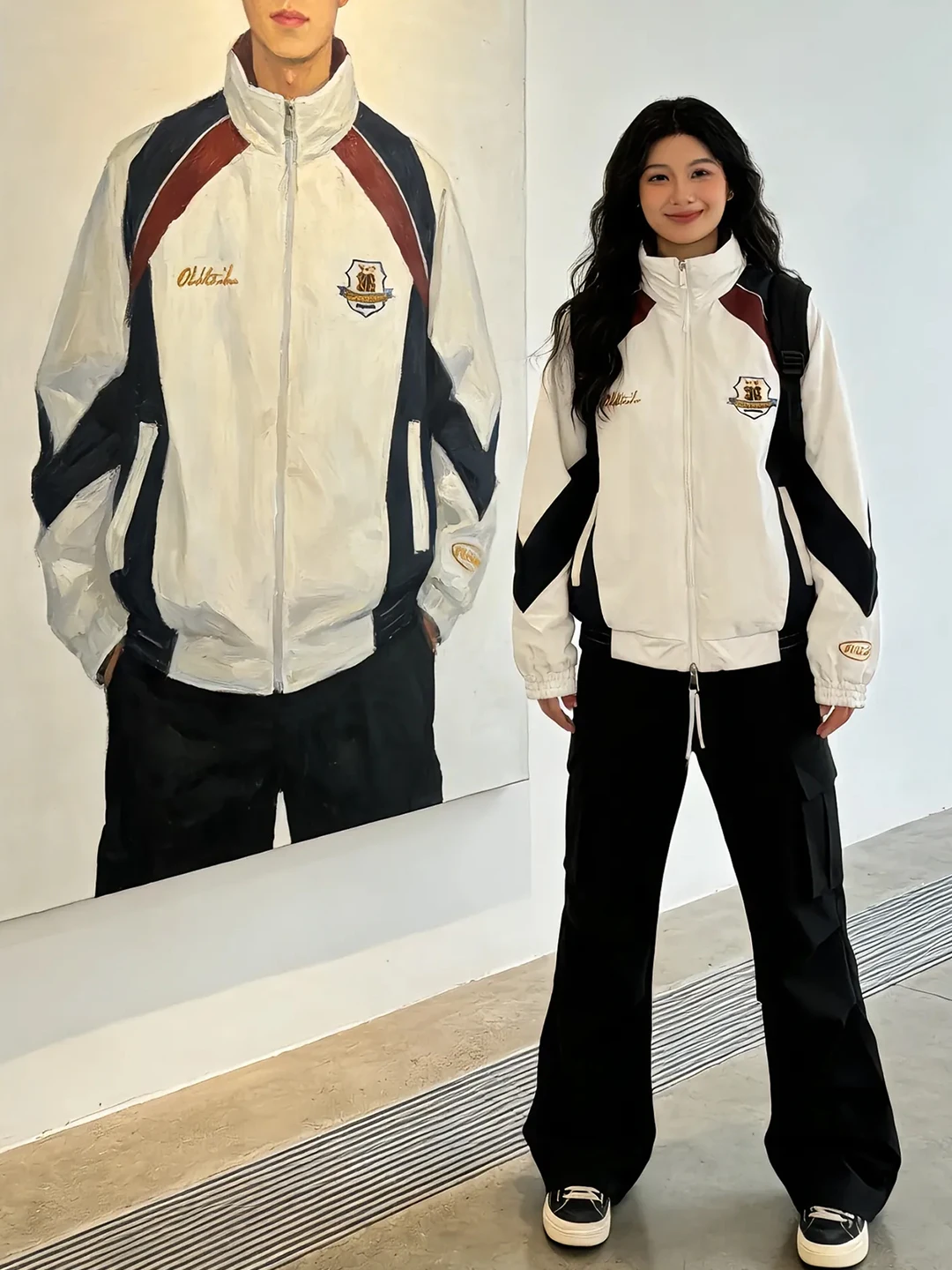 

American High Street ort Jaet Thiened Cotton Men's Winter Motorcycle Sle Splicing Color Colion High-End Feeling Cool