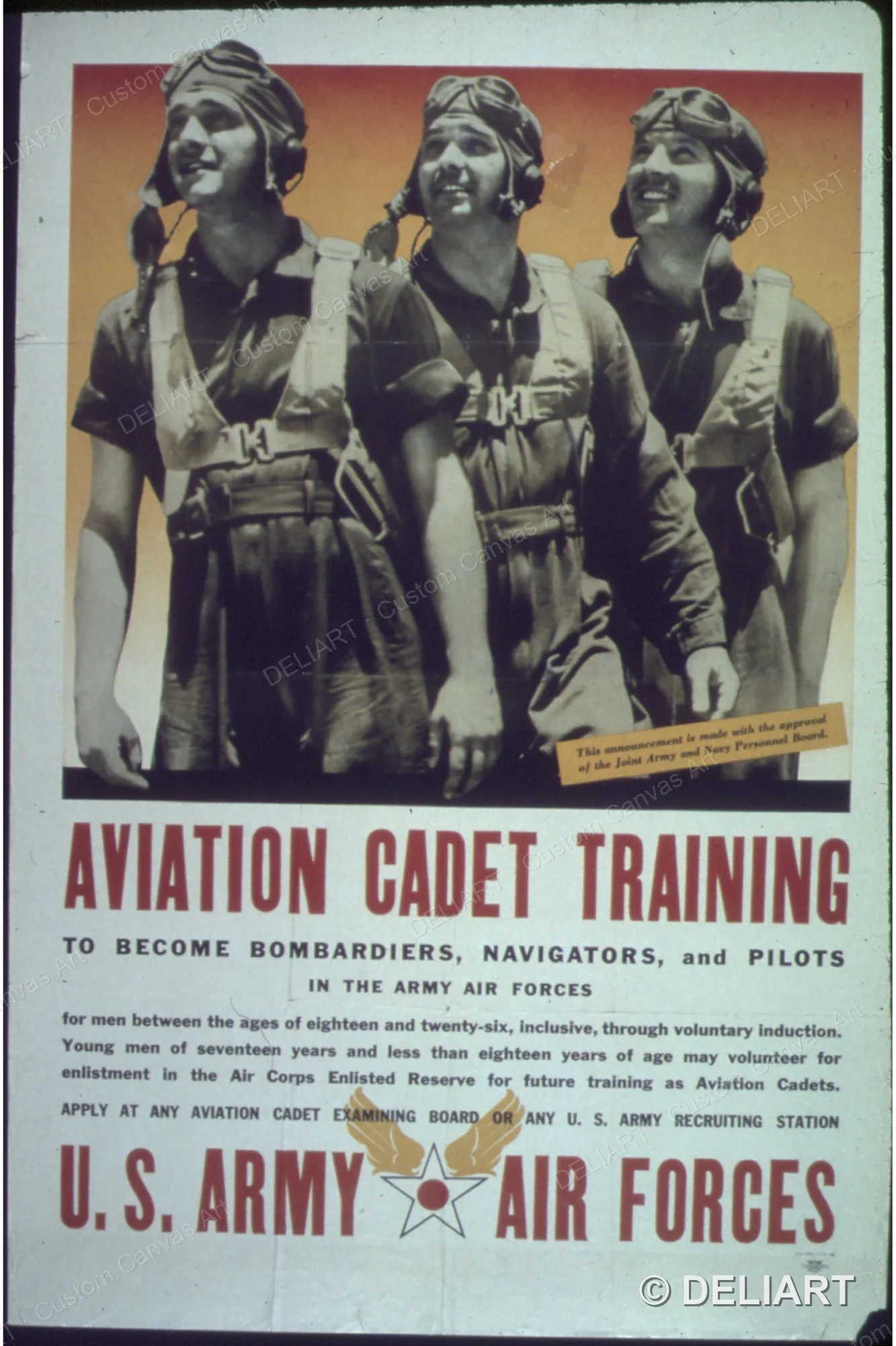 Aviation cadet training Vintage WWII Propaganda Canvas Wall Art Poster Print 1940s War Effort Military Home Front Retro Unframed