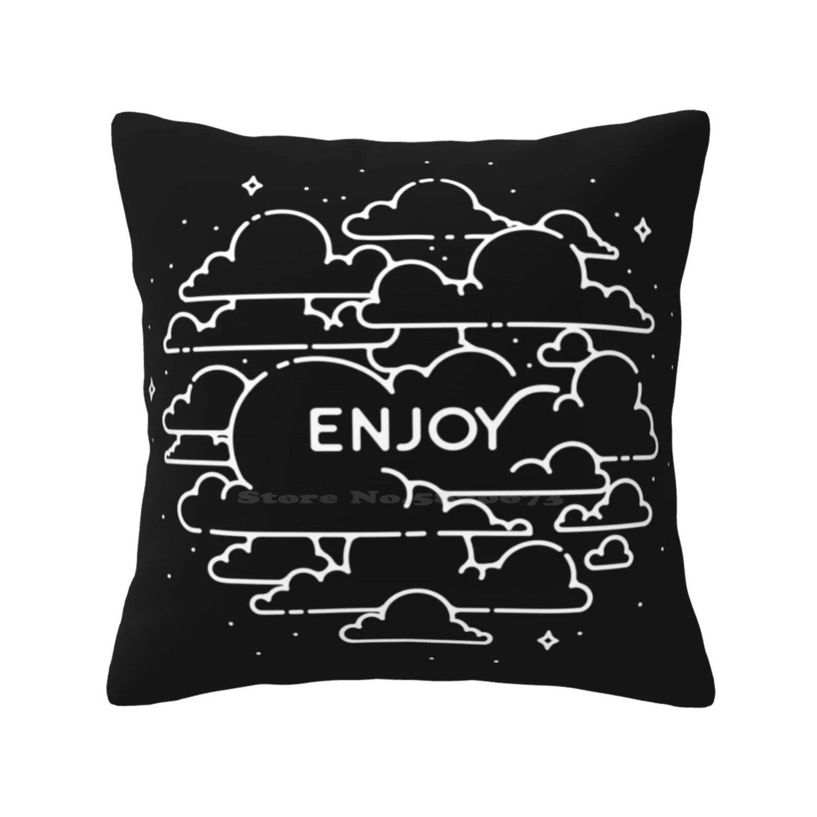 Clouds Illustration-Enjoy! Bedroom Office Hug Pillowcase Challenge Adventure Line Hipster Silhouette Texture White Abstract