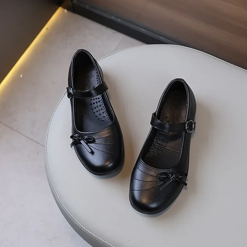 New Girls Party Dresses Leather Shoes Black Versatile Children\'s Flats for School Performance Fashion Kids Formal Uniform Shoes