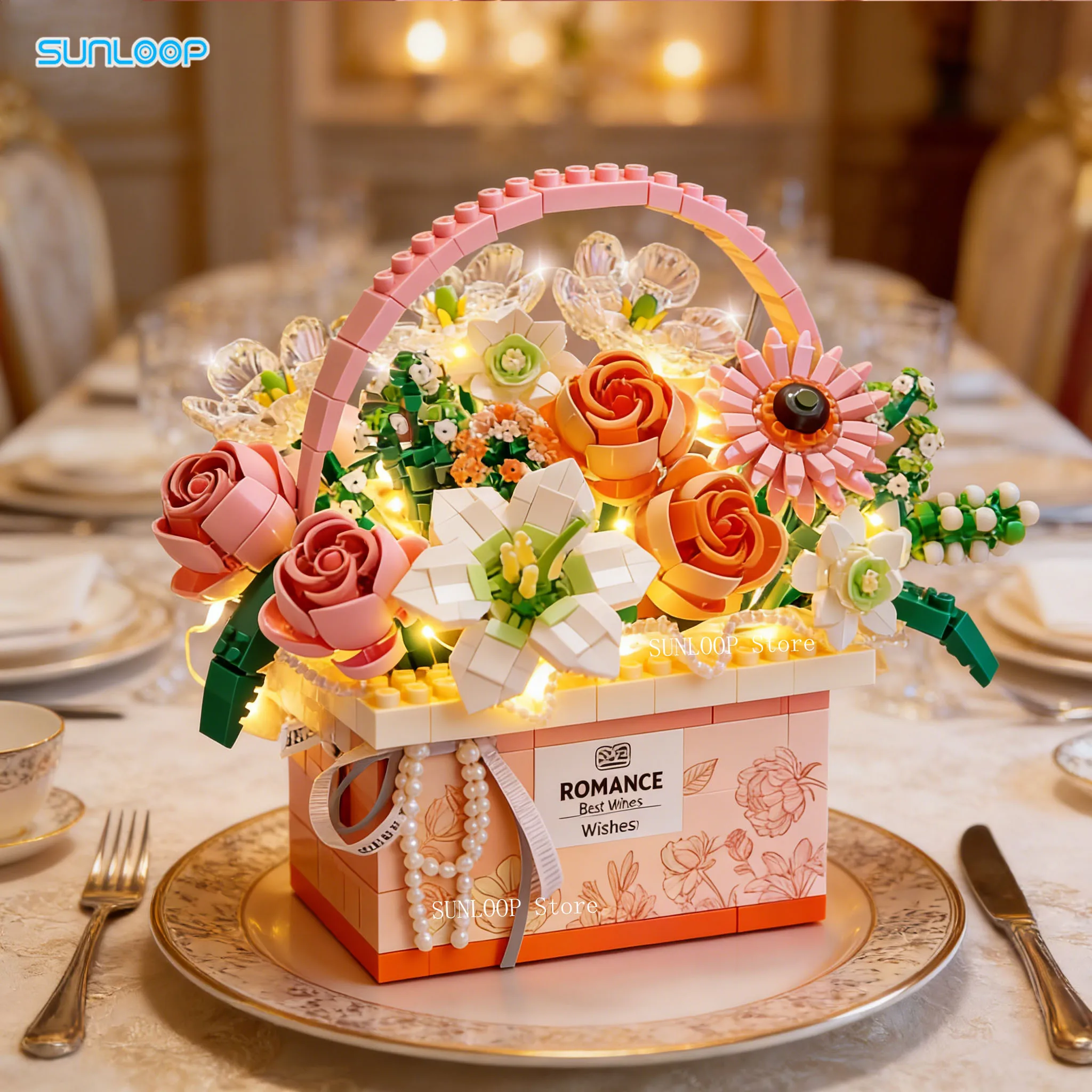 

Свадебный подарок Цветы Корзина Букет Строительный комплект Рождественские светодиодные цветы Блоки Игрушки Подарок для влюбленных Девушка День матери на День святого Валентина