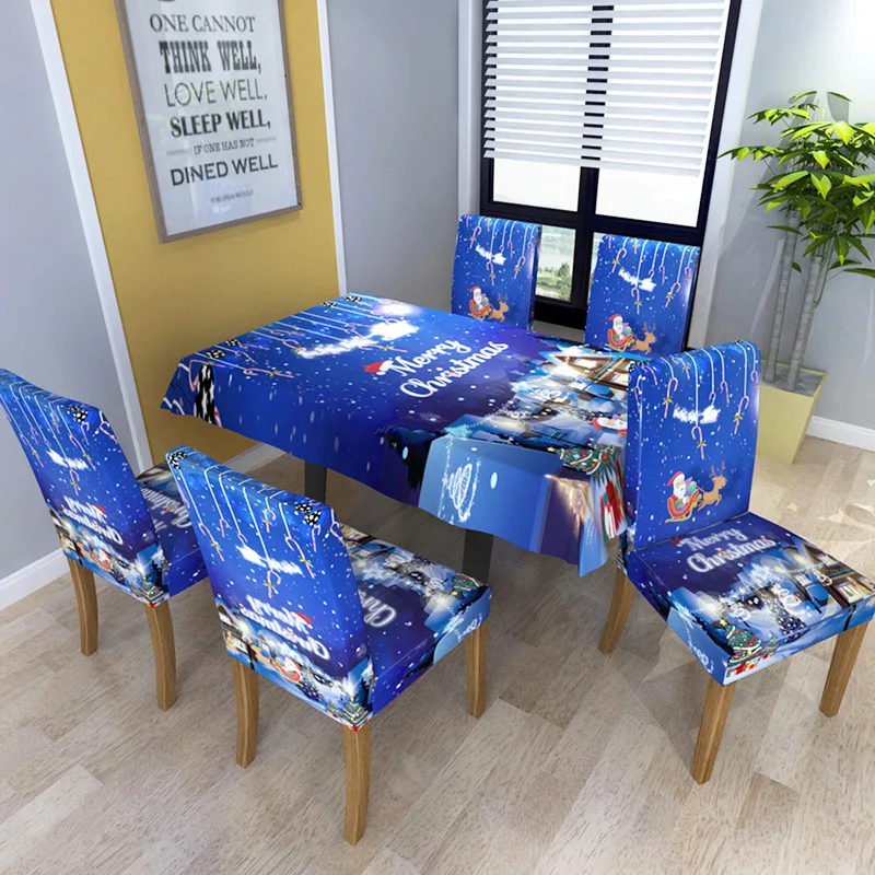 New Hot Sale Blue Christmas Set Home Living Room Kitchen Dining Table Decoration Waterproof and Oilproof Rectangular Tablecloth