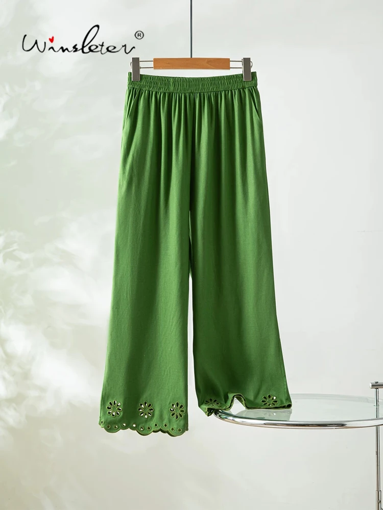 Winsleter-100%Spun Silk Elegant Trousers, Elastic Waist Hollowed-out, Women Casual Lazy Straight Pants, 2026 Summer New B66939CC