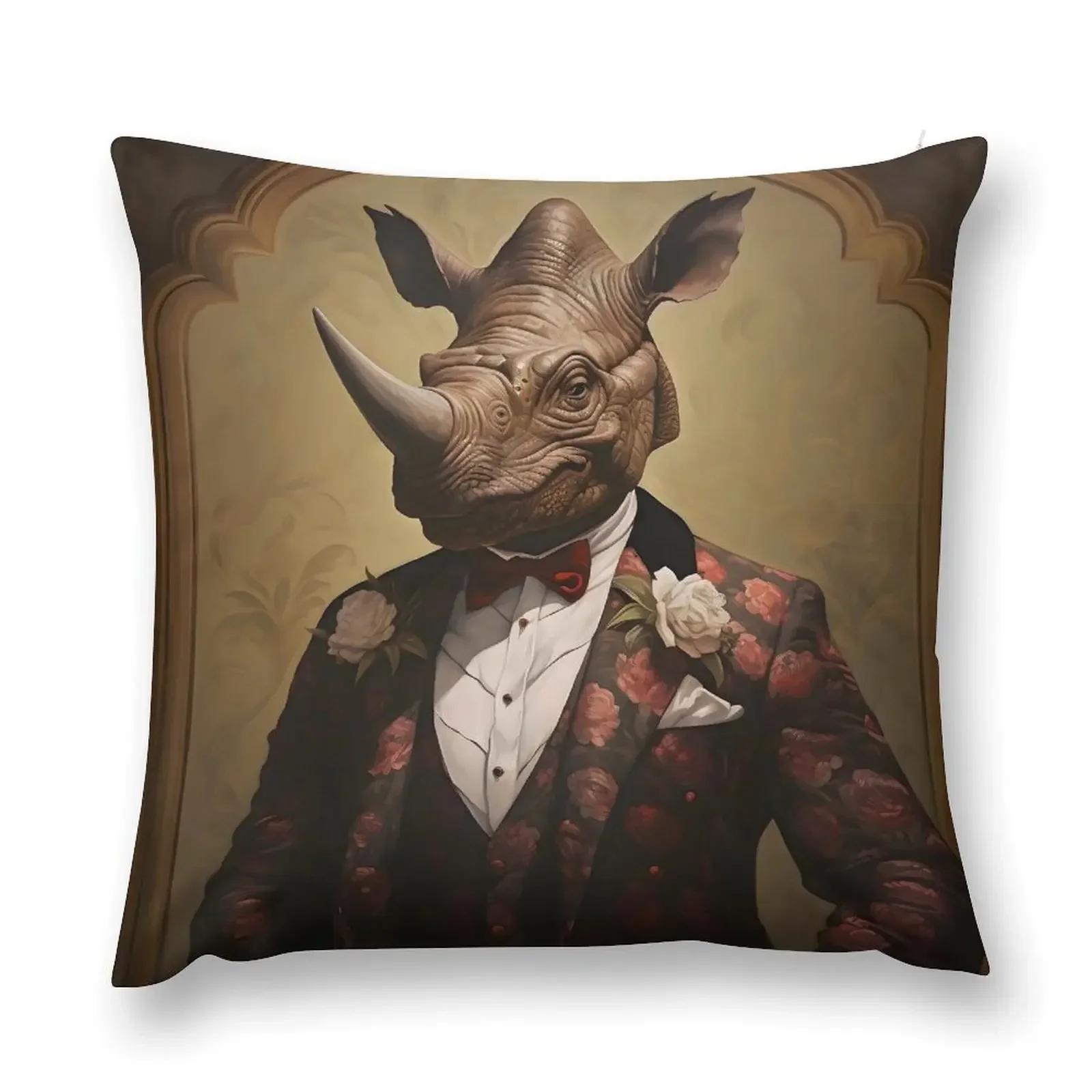 Rhino Portrait Dapper Animal Art Throw Pillow Pillow Decor Elastic Cover For Sofa Pillow Cases Decorative