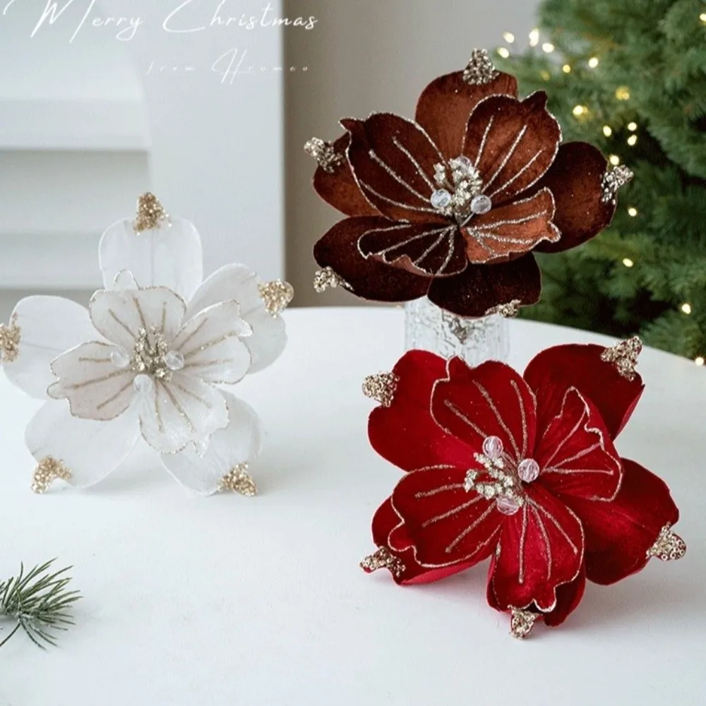 

22cm Artificial Christmas Flower Shiny Beautiful Christmas Poinsettia Handmade Realistic Xmas Tree Ornaments Home Decor