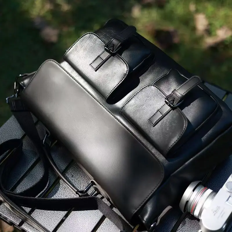 Borsa per fotocamera interamente in pelle, pacchetto fotocamera impermeabile a spalla singola DSLR, fotocamera mirrorless, borse di stoccaggio artistiche digitali e retrò