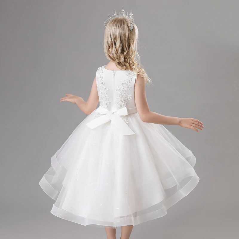 TW683 Girls Sleeveless Mesh Dress Elegant Kids Birthday Party Dress Up For Children Tailing Gowns