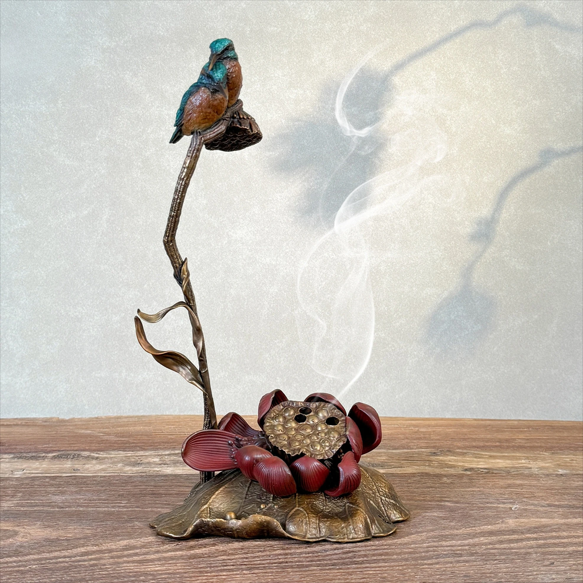 Copper carving incense burner flower and bird creative pure handmade household indoor desktop ornament handicrafts