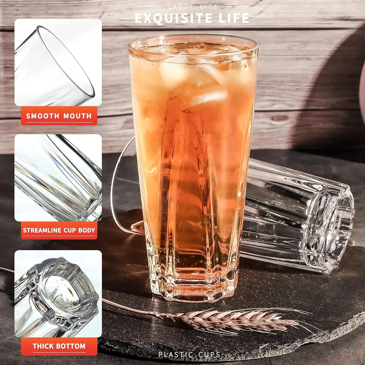 Stapelbare Kunststoffbecher, 4er-Set, Acryl-Trinkgläser für Kinder zum Trinken von Saftwasser, Camping, tragbare Tassen, Picknicks, Grillen