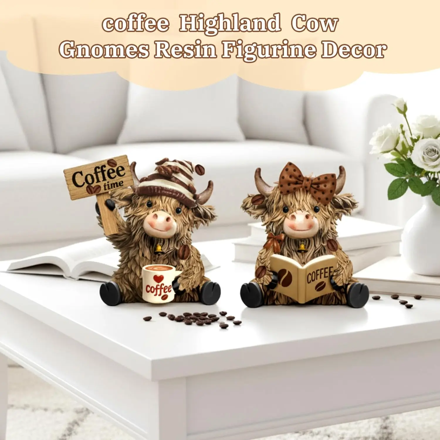 

Halloween Tabletop Ornament Resin Christmas Highland Cow Statue Funny Decorative Cow Figurine Cute Animal Sculpture Farmhouse