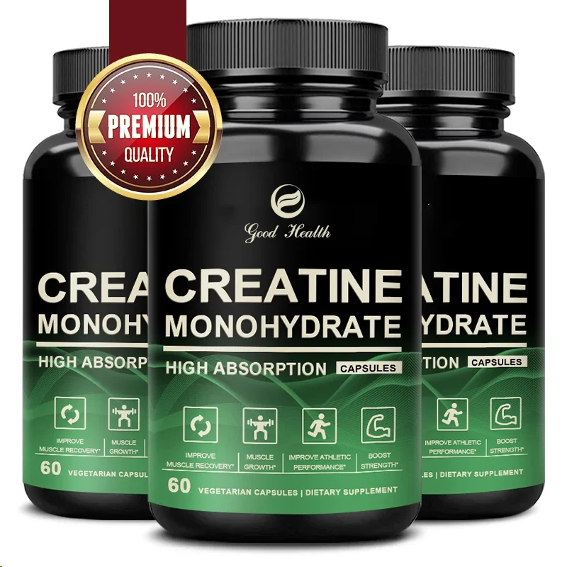 Cápsulas de monohidrato de creatina para mejorar la masa muscular, mejorar la fuerza y el rendimiento, recuperación de entrenamiento, ganador de masa