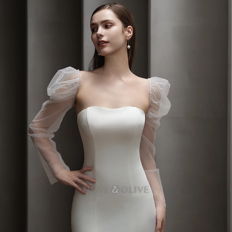 50 سنتيمتر كاب الأكمام الزفاف التبعي لينة تول قفازات العروس أكمام الزفاف #1