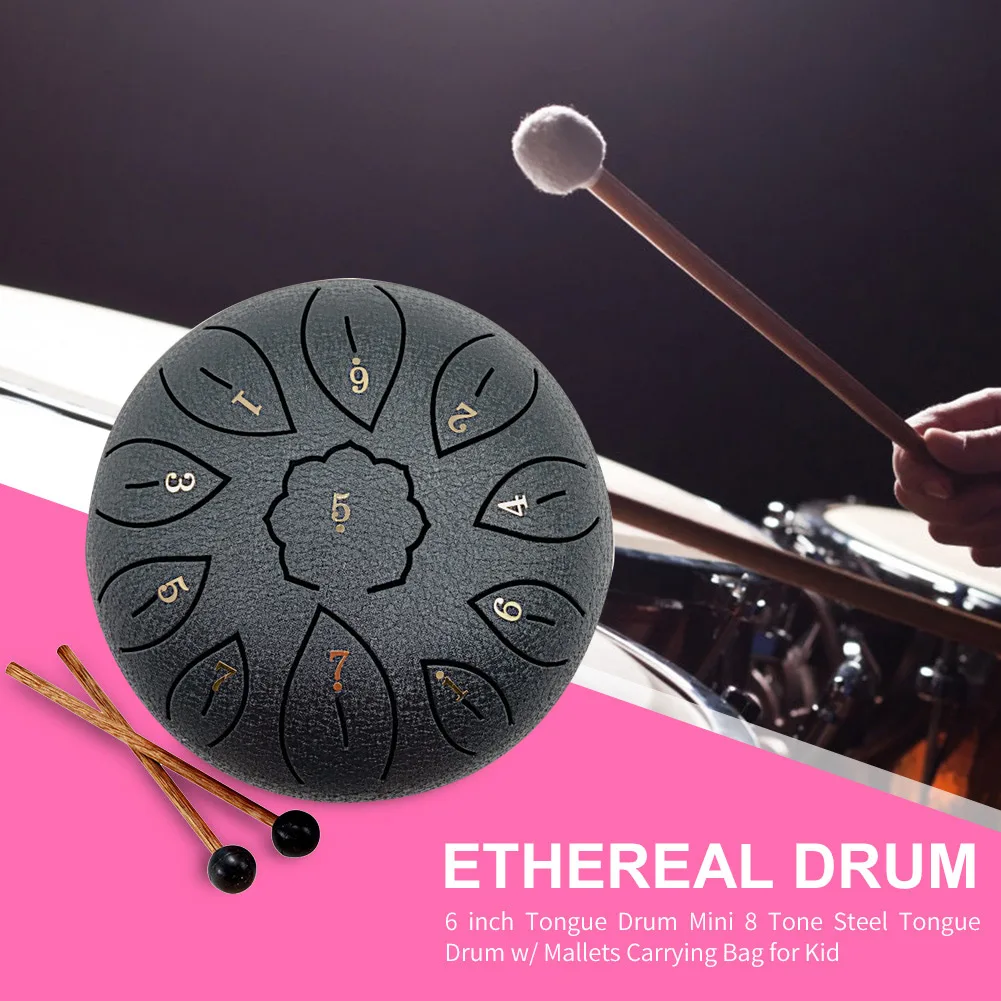 

6 inch 11 Tune Hollow Drum Notes Percussion Musical Instrument Hand Pan Tank Drum Steel Tongue Drum with Bag Drumsticks Sticker