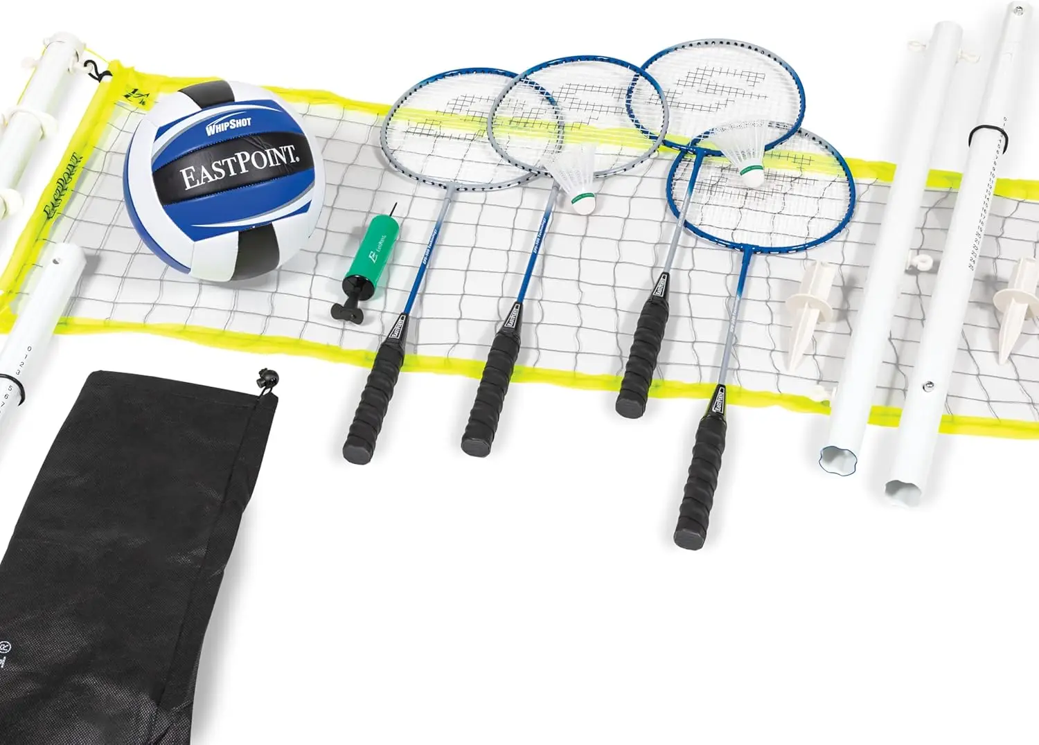 

Adjustable Height 2-in-1 Volleyball and Badminton Net Set with 4 Rackets, Shuttlecocks, and Ball
