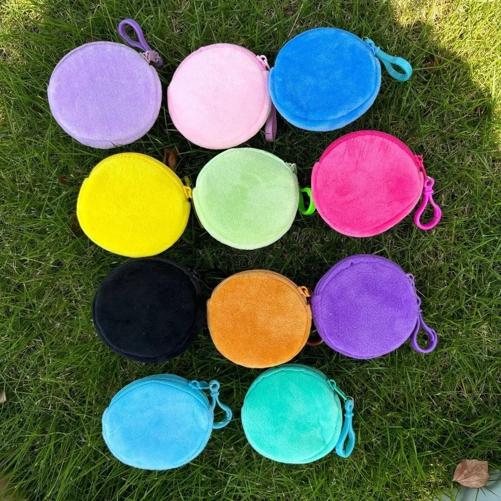 New Solid Color Coin Purse Round Shape ID Card Bag Cute Kawaii Style Keychain Wallet Commute