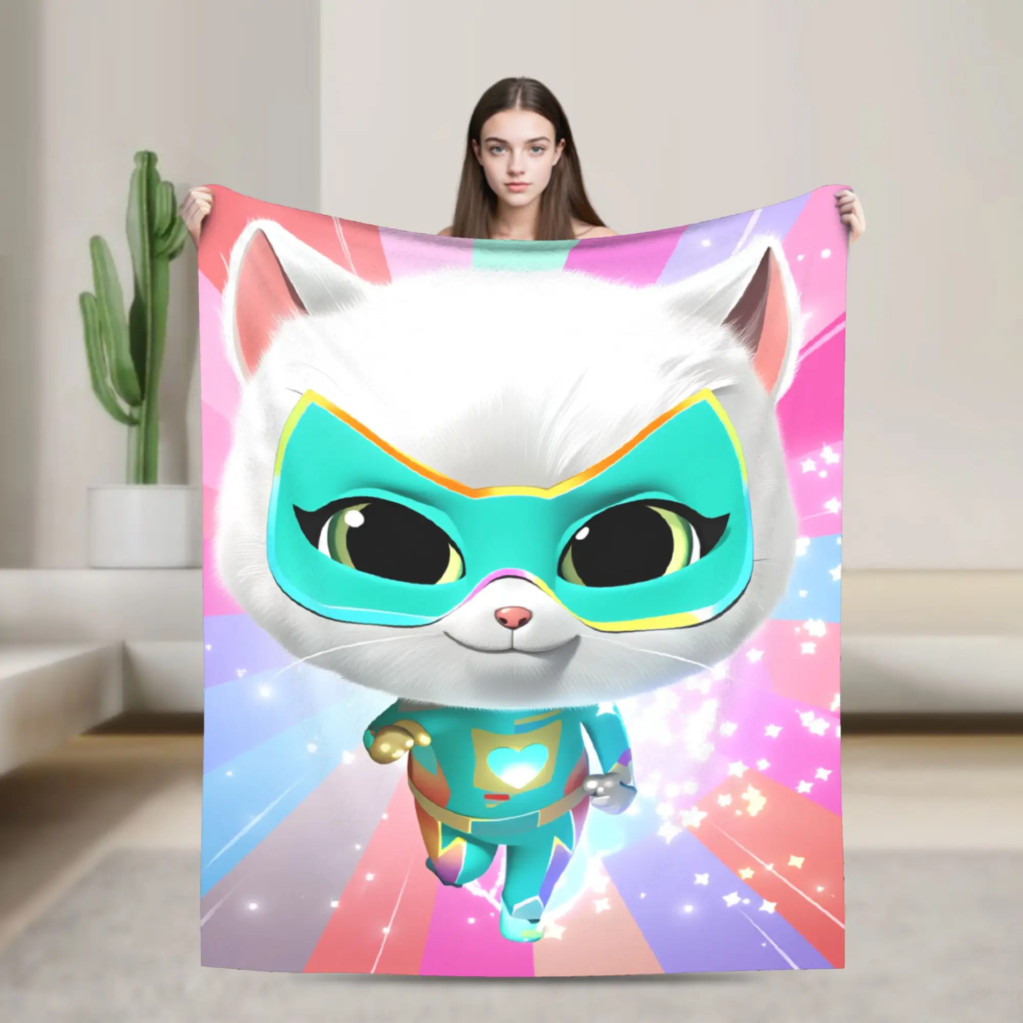 SuperKitties Cartoon Cats Blanket  Soft Graphic Plush Bedding Throws For Children Outdoor Flannel Bedspread Bed Cover