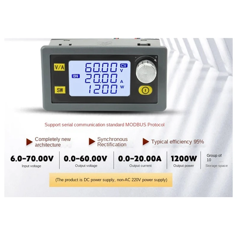 벅 컨버터 CC CV 스텝 다운 모듈 LCD 조정 가능한 조정 전원 공급 장치, 5V, 12V, 24V, 36V, 48V, 22A, 1400W