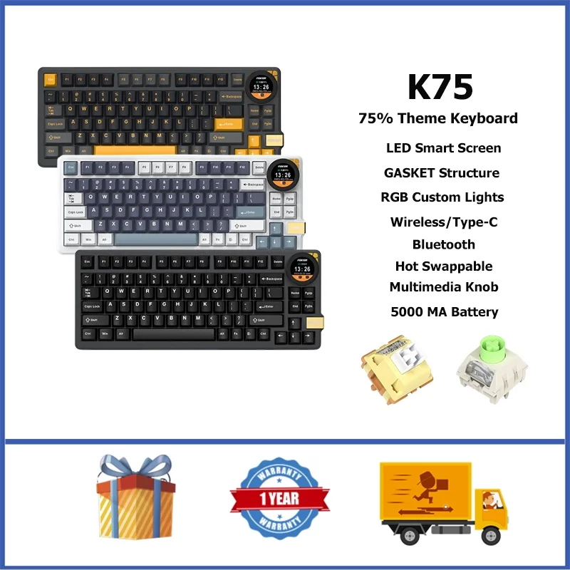 

FEKER K75 Wireless Mechanical Keyboard 75% Multifunctional Display RGB Hot Swappable Custom Keyboard