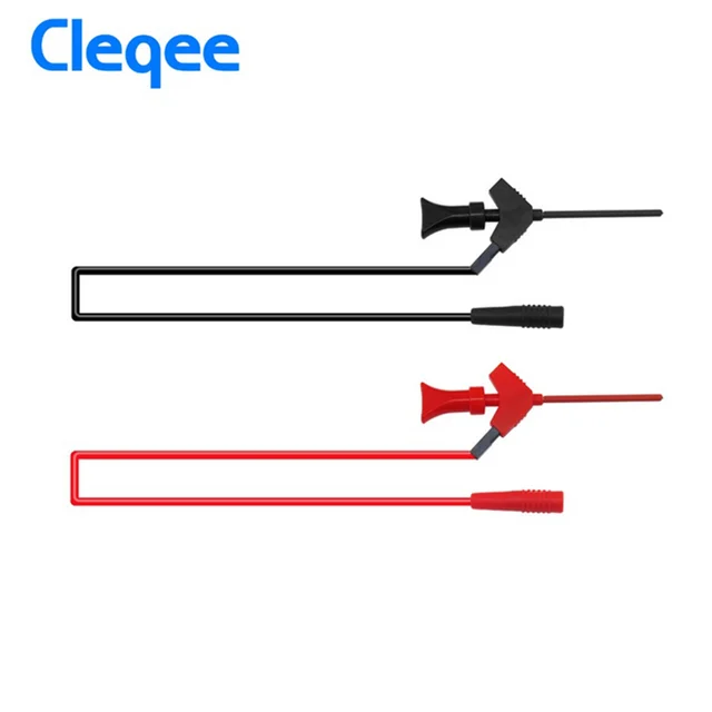 Cleqee P1511B 2PCS SMD IC Test Hook Clip Test Probe Wewnętrzna sprężyna Silikonowy kabel 26AWG z gniazdem 2mm do multimetru 20V/5A