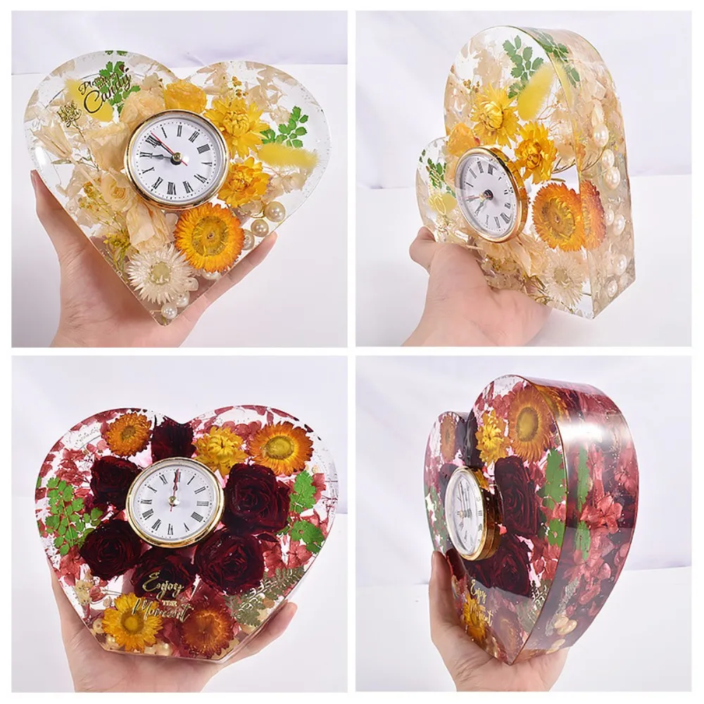 Heart Shaped European Clock Ornaments Crystal Epoxy Resin Mold DIY Love Valentine Vertical Table Clock Pendulum Silicone Molds