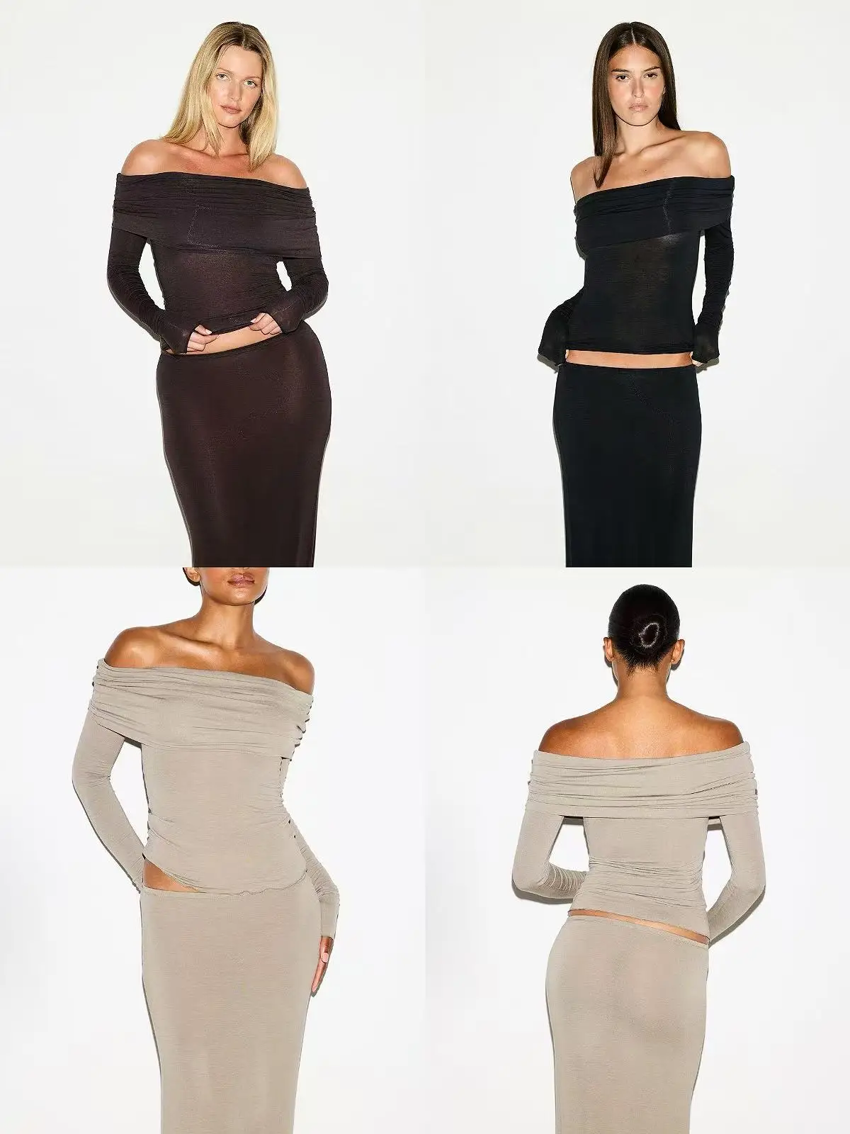 

Slim Fit Long Sleeve Knitted Top Women's One Shoulder Gentle Versatile Fashion Spring Cotton Modal Comfortable Breathable