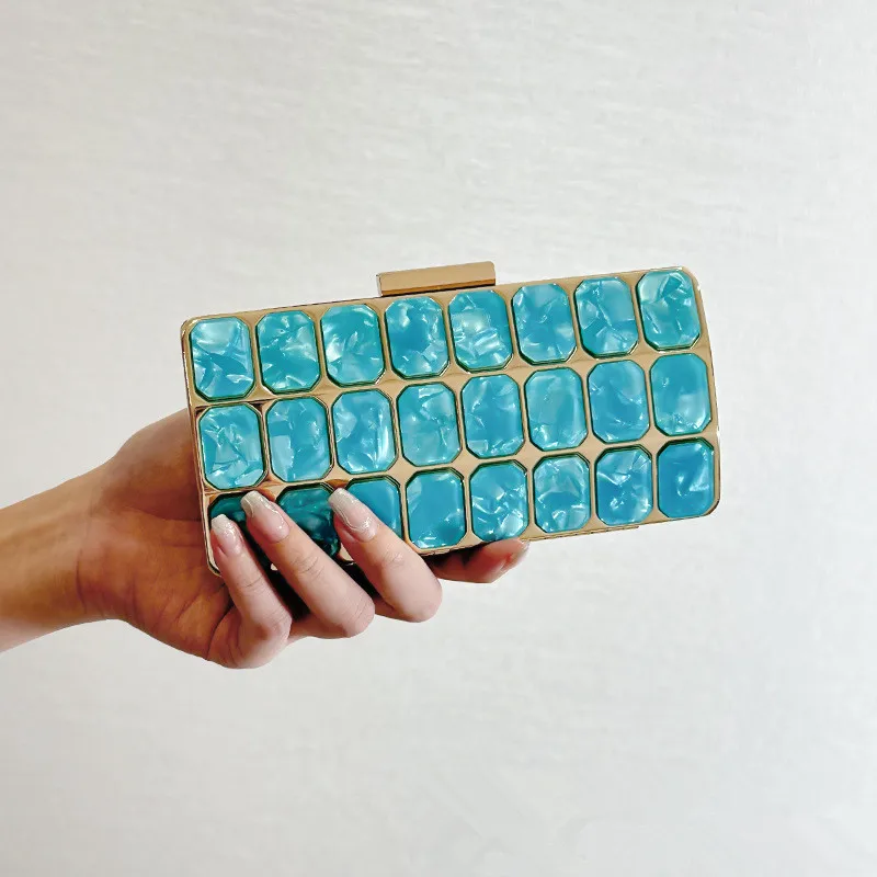 2024 Handheld Small Bag Cross-border Stone Patterned Acrylic Dinner Bag Women\'s Party Banquet Bag Single Shoulder Square Box Bag