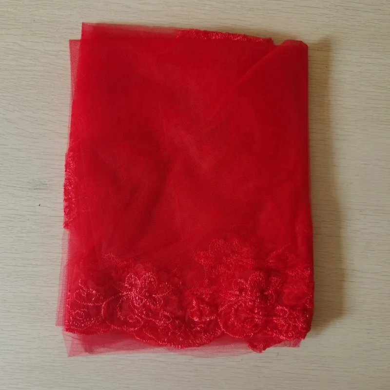 Bridal Red Wedding Lace 150cm Bride Embroidered Veil 2028