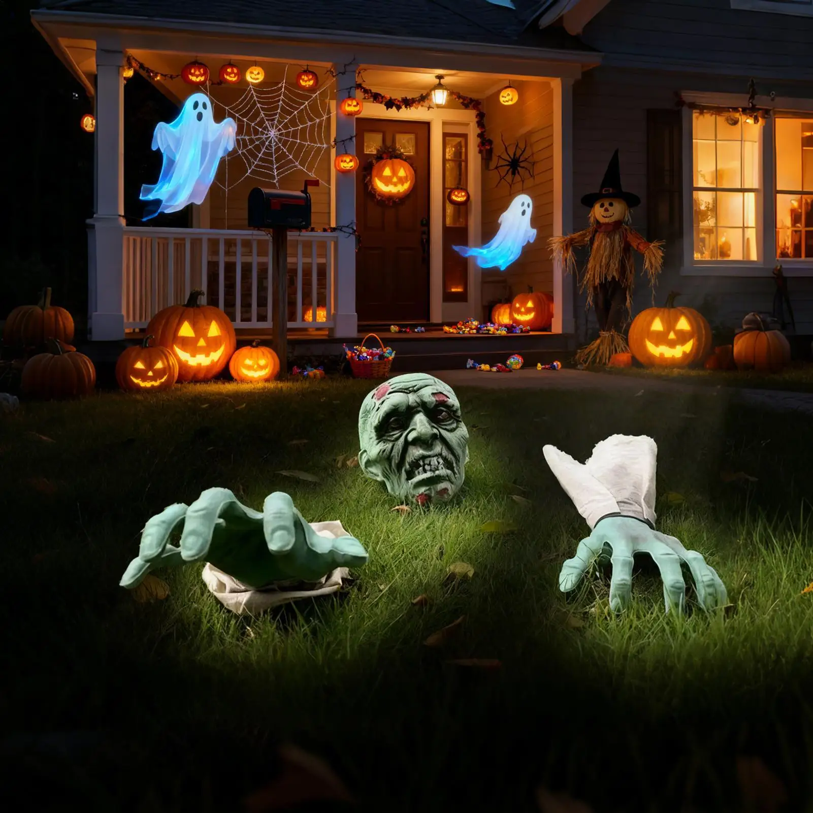 Outdoor Skeleton Decorations Halloween Graveyard Decorations 3 Pieces Realistic Skull For Pathway Lawn Garden Front Door Yard