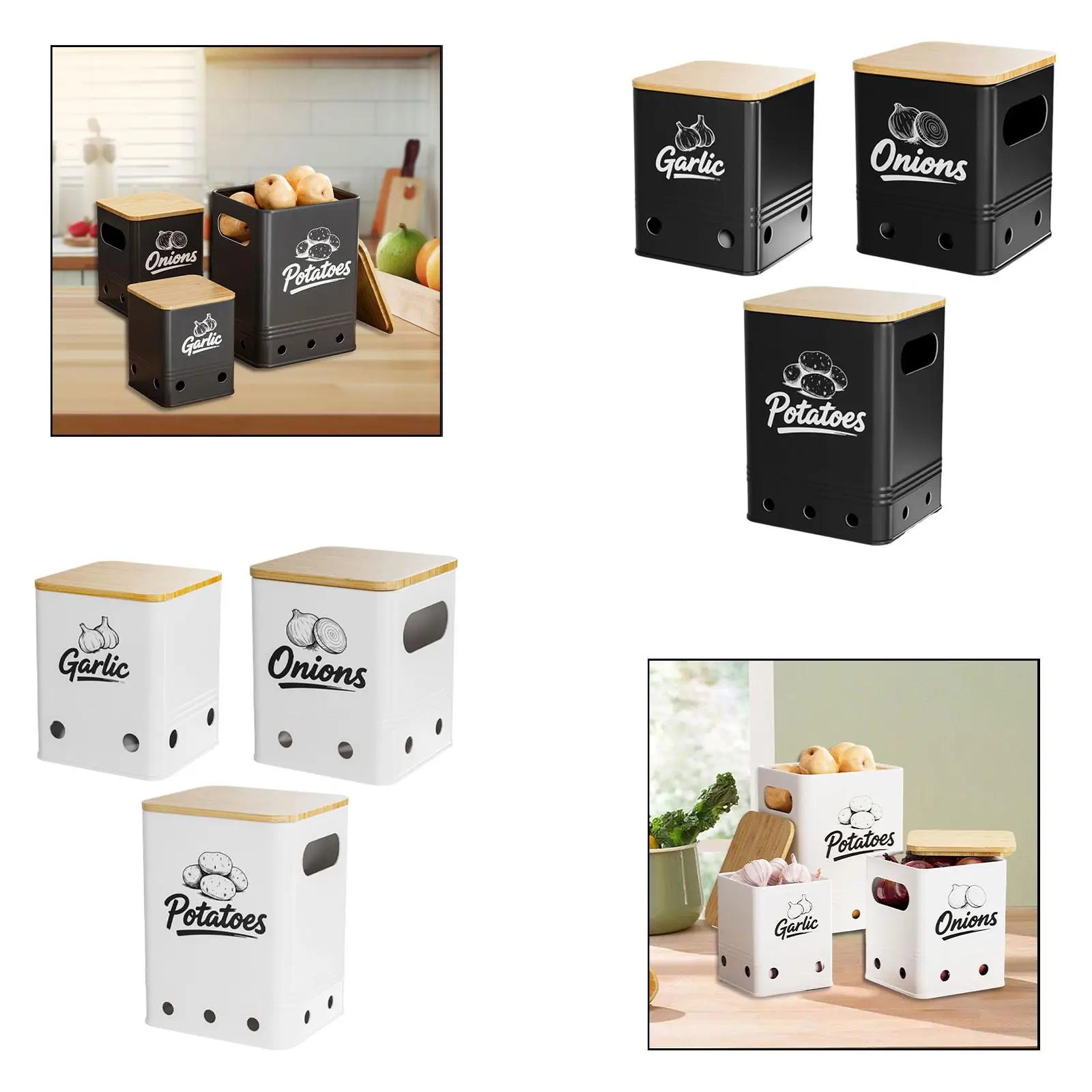 Multifunction Vegetable Fresh Keeper Storage Containers Set with Ventilation for Garlic Potato Onion Kitchen Pantry