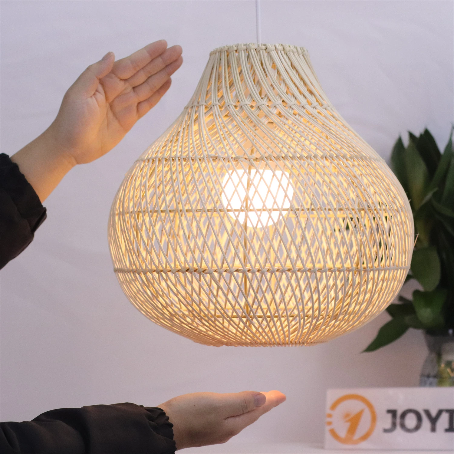 

JOYINLED E27 Rattan Chandelier 35cm Rattan Boho Wicker Hand-Woven Pendant Light for Dining Room Kitchen Island Living Room Lamp