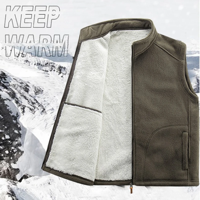 

Autumn Winter Velvet Quilted Polar Vest Coat Men Cold Proof Sleeveless Jacket Warm Thickened Waistcoat Men's Cotton-padded Vests